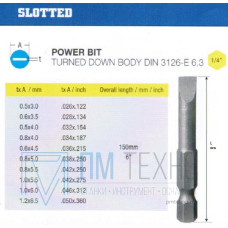 Биты шлицевые SL 6,5х1,2х150мм CrV DIN3126 хвостовик Е1/4 