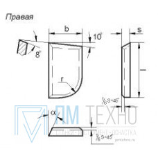 Пластина 07330 Т5К12 правая (25х14х8х8х18гр) (для подрезных, проходных, расточных и револьверных резцов)