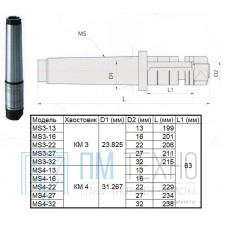 Оправка с хвостовиком КМ3 - d16, L-201 для дисковых фрез 