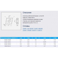 Пластина CNMG - 190612  NC3030  ромбическая dвн=8мм (05125) с двухсторонним стружколомом