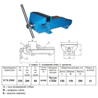 Тиски Слесарные 250 мм чугунные неповоротные  ТСЧ-250 (Гомель)